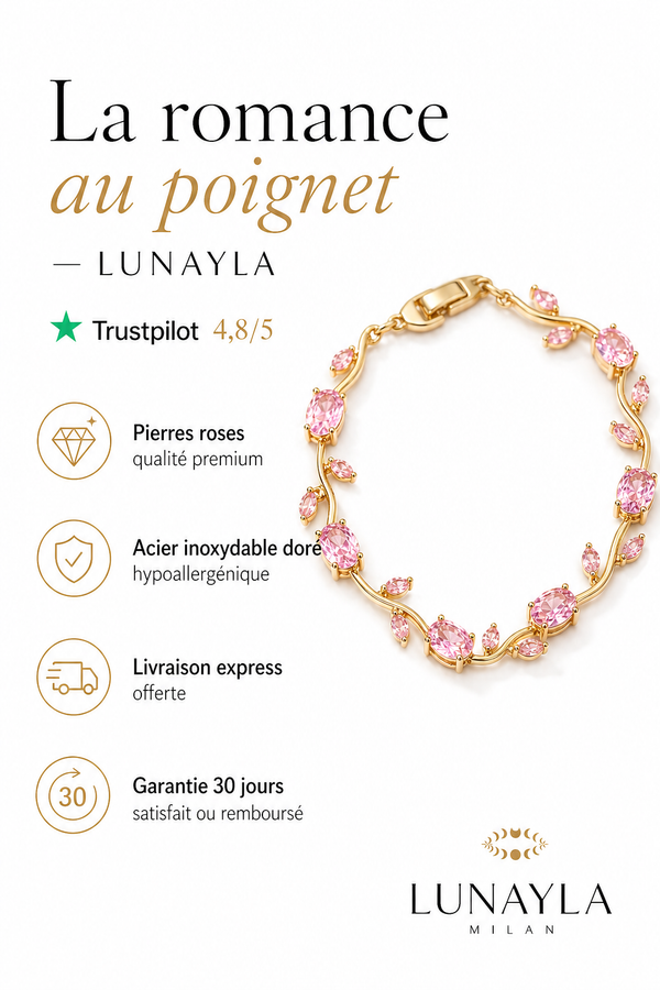Bracelet vigne pierres roses doré Lunayla – photo 3