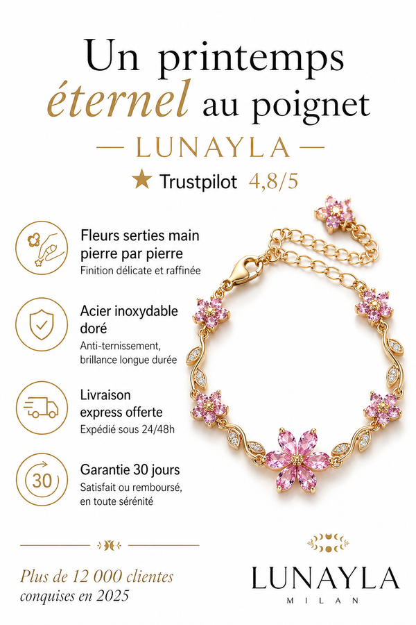Bracelet fleurs de cerisier rose doré Lunayla – photo 3