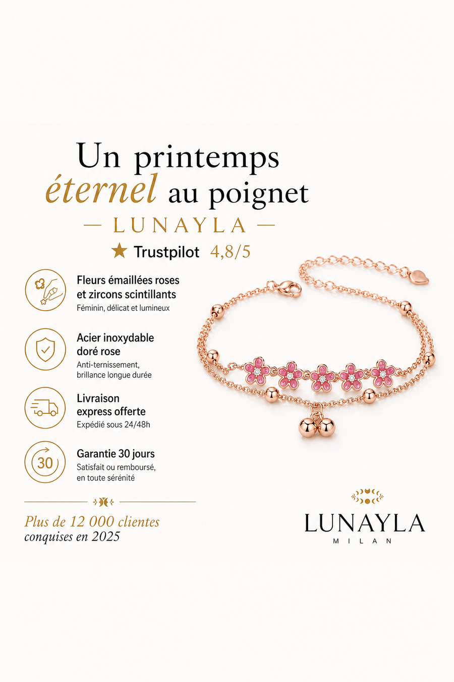 Bracelet de cheville fleur doré Lunayla – photo 3