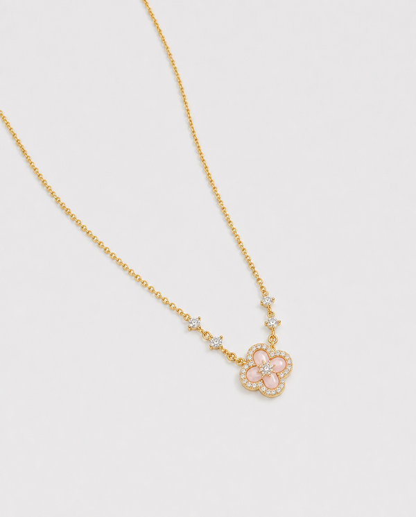 Pavé-Kleeblatt-Kette mit Perlmutt