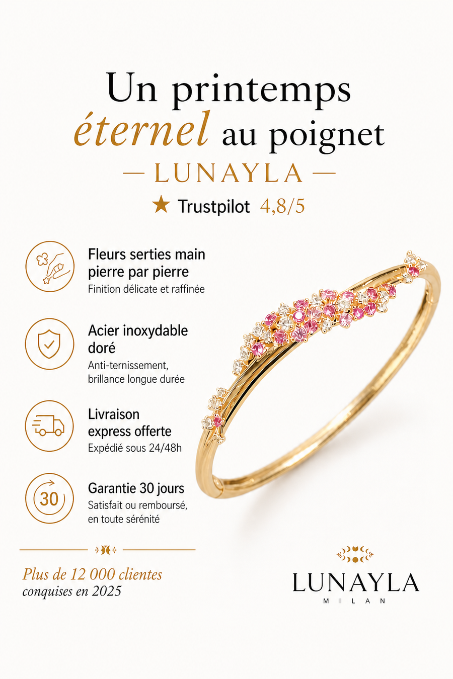 Bracelet jonc constellation zircons doré Lunayla – photo 4